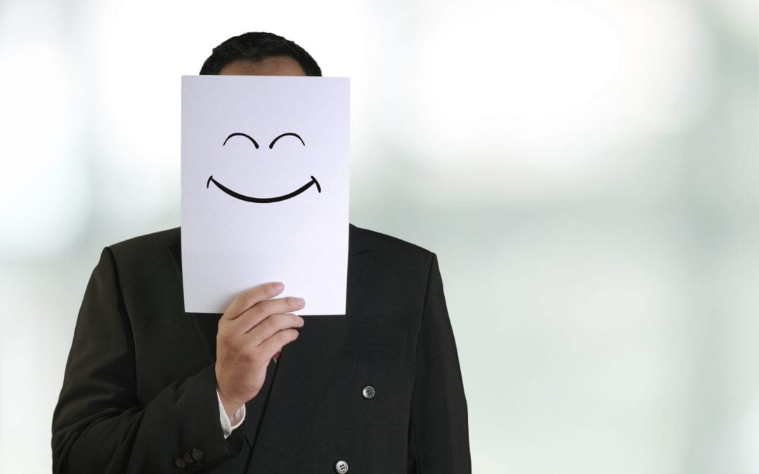 Businessman Wearing Happy Smiling Face Mask